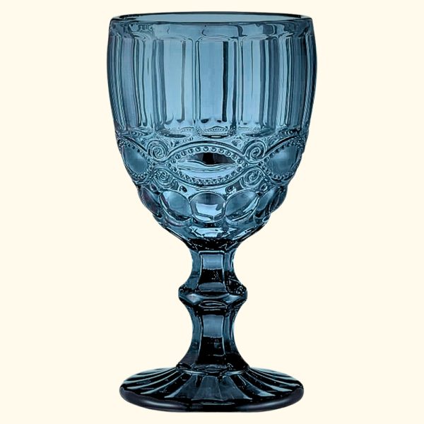 Copa de agua azul labrado